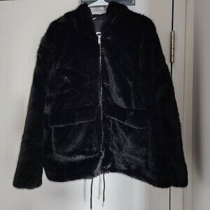 Hooded Black Faux Fur Jacket
